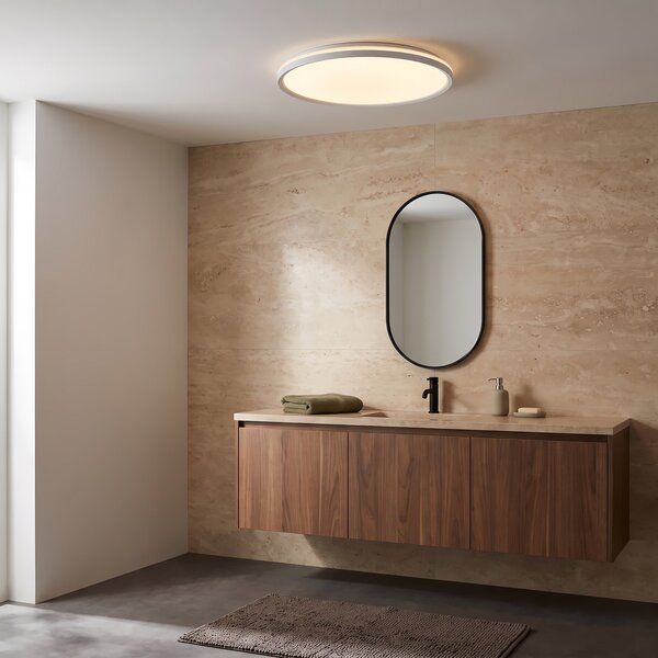 Lindby LED stropna svetilka Edmund, bela, Ø 39 cm, CCT, IP44, Bela, Kopalnica, Plastika, Sodobni