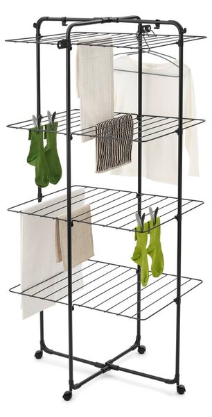 Mat črno stojalo za sušenje perila 30 m HangOn Tower – Brabantia