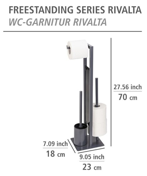 Sivo držalo za toaletni papir s straniščno krtačo Wenko Rivalta