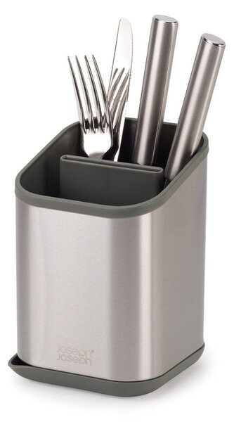 Odcejalnik posode za pribor iz nerjavečega jekla v sijajno srebrni barvi 11x11,5 cm Duo Steel – Joseph Joseph