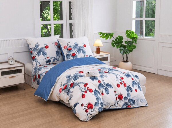 Flanelasta posteljnina iz mikrovlaken BERRY BLOOM belo-modra Dimenzije posteljnine: 70 x 90 cm | 140 x 200 cm