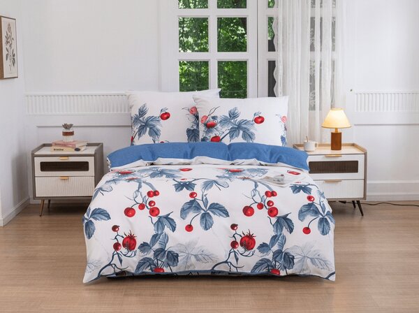 Flanelasta posteljnina iz mikrovlaken BERRY BLOOM belo-modra Dimenzije posteljnine: 70 x 90 cm | 140 x 200 cm
