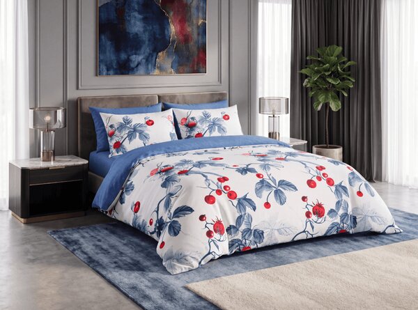 Flanelasta posteljnina iz mikrovlaken BERRY BLOOM belo-modra Dimenzije posteljnine: 70 x 90 cm | 140 x 200 cm