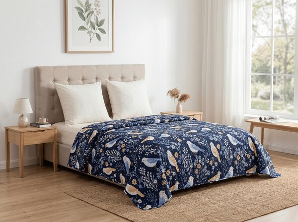 Pregrinjalo za posteljo DENIM BIRDS, modra Dimenzije: 170 x 210 cm