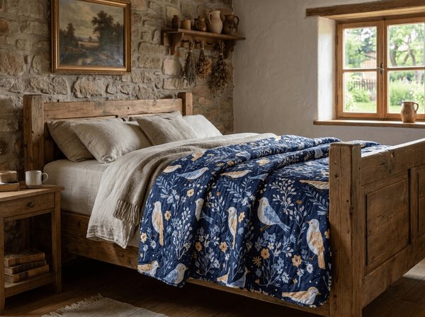 Pregrinjalo za posteljo DENIM BIRDS, modra Dimenzije: 170 x 210 cm