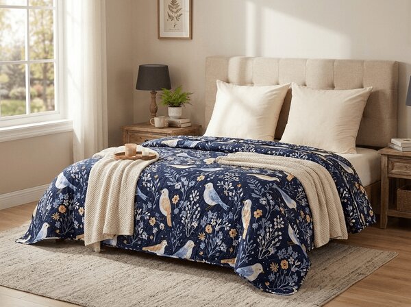 Pregrinjalo za posteljo DENIM BIRDS, modra Dimenzije: 170 x 210 cm