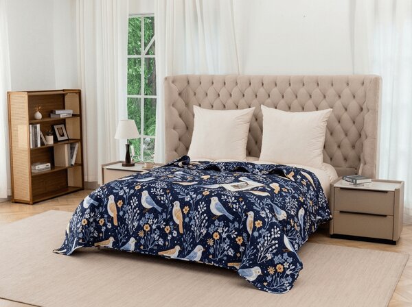Pregrinjalo za posteljo DENIM BIRDS, modra Dimenzije: 170 x 210 cm