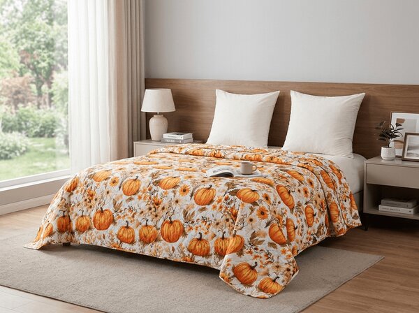 Pregrinjalo za posteljo FLOWERS AND PUMPKINS, oranžno Dimenzije: 170 x 210 cm