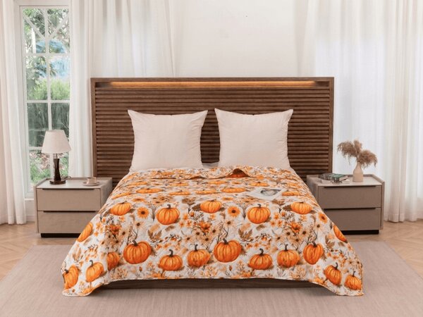 Pregrinjalo za posteljo FLOWERS AND PUMPKINS, oranžno Dimenzije: 170 x 210 cm