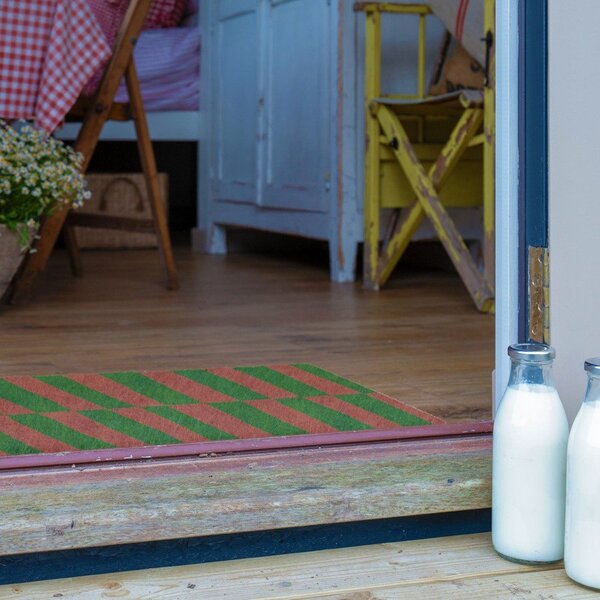 Predpražnik iz kokosovih vlaken 40x60 cm Pink & Green Half Stripes – Artsy Doormats
