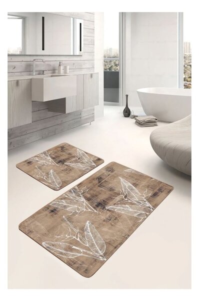 Rjave žametne kopalniške preproge v kompletu 2 ks 60x100 cm – Mila Home