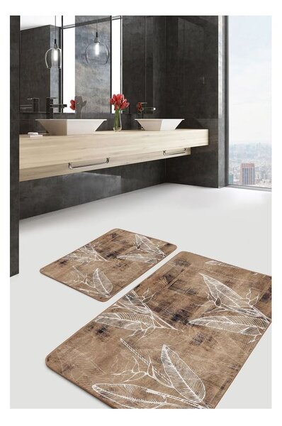 Rjave žametne kopalniške preproge v kompletu 2 ks 60x100 cm – Mila Home