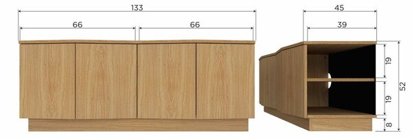 TV omarica iz masivnega hrasta v naravni barvi 133x52x45 cm Zuma – WOOOD