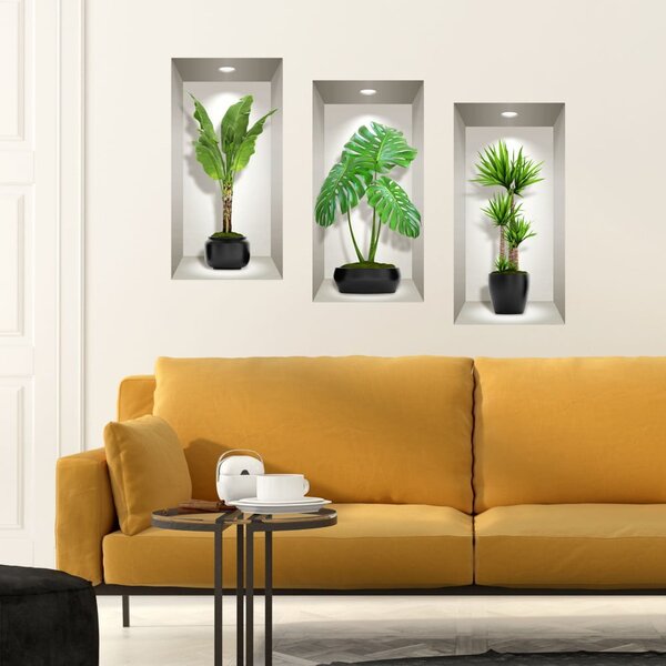 Komplet 3 3D stenskih nalepk Ambiance Green Plants