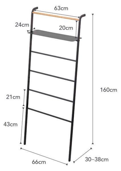 Črn obešalnik s polico YAMAZAKI Tower Ladder