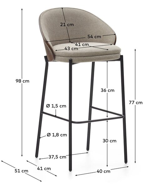 Rjavo-bež barski stol (višina sedeža 77 cm) Eamy – Kave Home