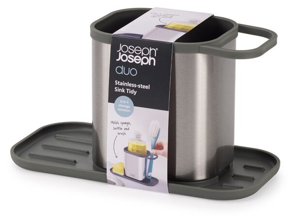 Kovinsko držalo za detergent v sijajno srebrni barvi Duo Steel – Joseph Joseph