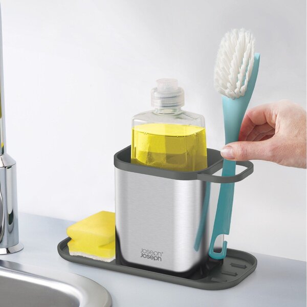 Kovinsko držalo za detergent v sijajno srebrni barvi Duo Steel – Joseph Joseph