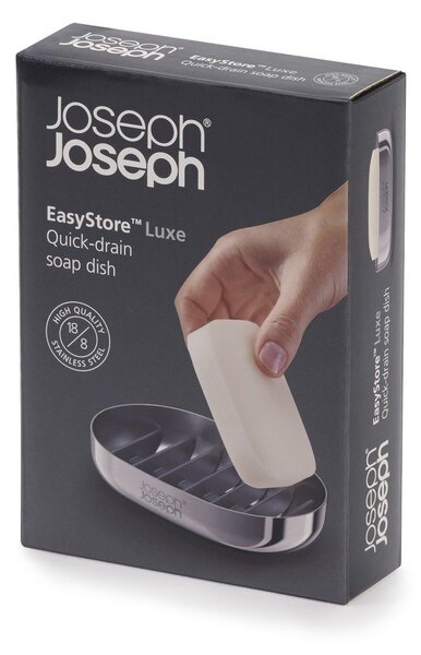 Podstavek za milo iz nerjavečega jekla v sijajno srebrni barvi EasyStore Luxe – Joseph Joseph