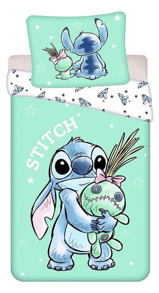 Mentolno zelena enojna bombažna otroška posteljnina 140x200 cm Lilo & Stitch "Buddies" – Jerry Fabrics