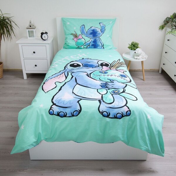 Mentolno zelena enojna bombažna otroška posteljnina 140x200 cm Lilo & Stitch "Buddies" – Jerry Fabrics