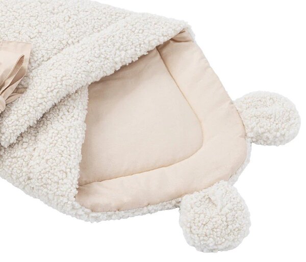 Kremno bela odeja za povijanje dojenčka iz sherpa flisa 35x65 cm – Meowbaby