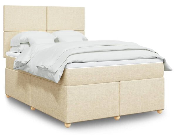 VidaXL Box spring postelja z vzmetnico krem 140x200 cm blago