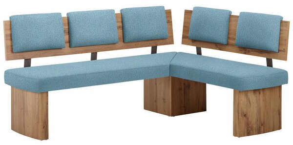 KOTNA KLOP, tekstil, leseni material barve hrasta, svetlo modra