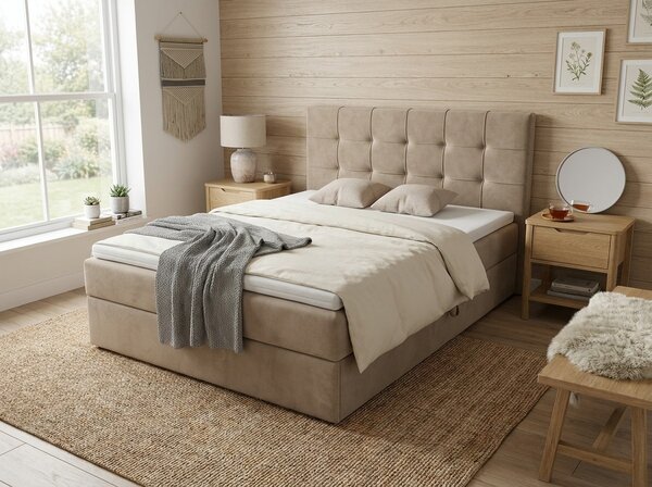 Oblazinjena postelja boxspring DIRELIS TRINITY 140x200 cm bež Vzmetnica: Vzmetnica Bonell
