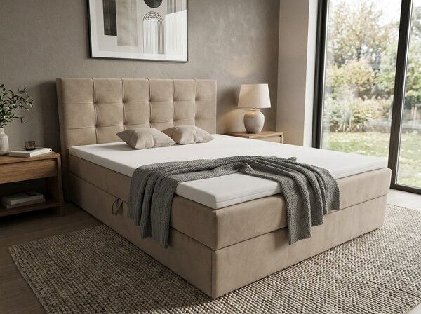 Oblazinjena postelja boxspring DIRELIS TRINITY 140x200 cm bež Vzmetnica: Vzmetnica Bonell