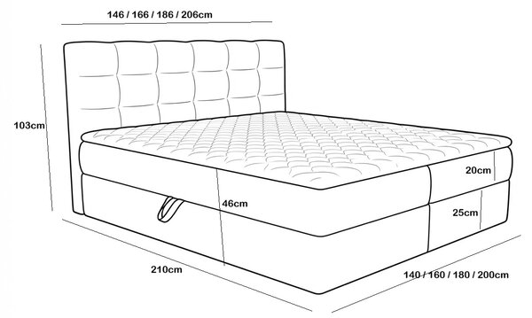Obložena postelja boxspring DIRELIS TRINITY 140x200 cm siva Vzmetnica: Vzmetnica Bonell