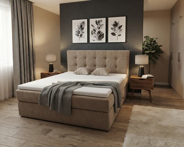 Oblazinjena postelja boxspring DIRELIS TRINITY 140x200 cm bež Vzmetnica: Vzmetnica Bonell