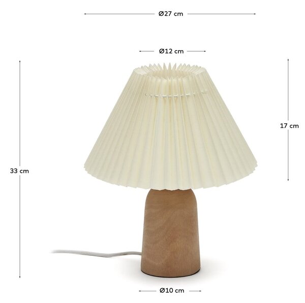 Bež namizna svetilka iz masivnega kavčukovca s tekstilnim senčilom (višina 33 cm) Benicarlo – Kave Home