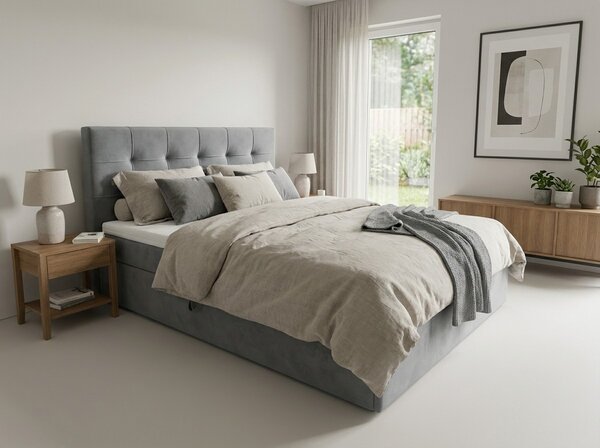 Obložena postelja boxspring DIRELIS TRINITY 140x200 cm siva Vzmetnica: Vzmetnica Bonell
