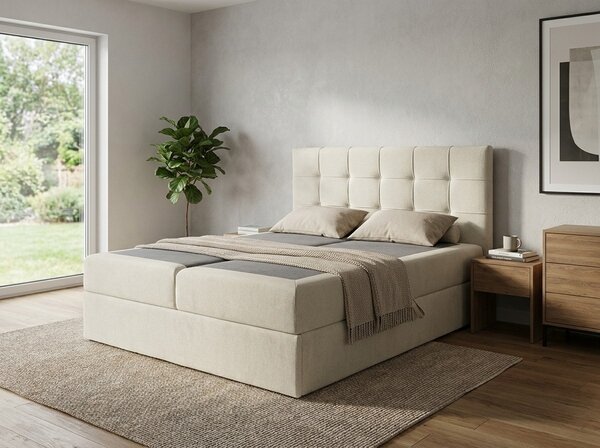 Oblazinjena postelja boxspring DIRELIS VIBE 140x200 cm krem barve Vzmetnica: Vzmetnica Bonell