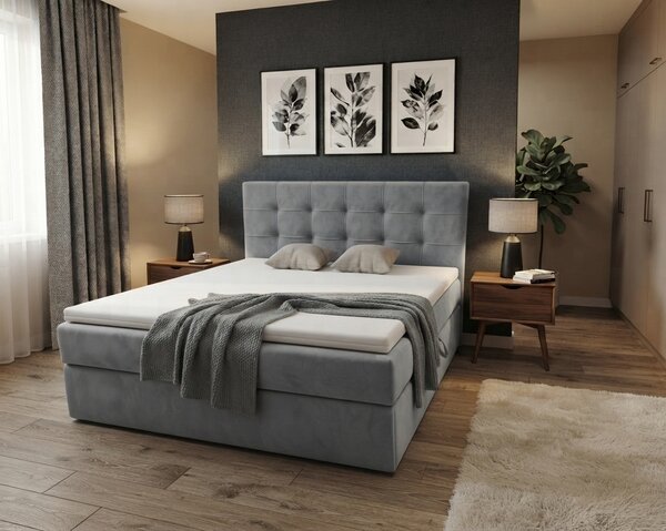 Obložena postelja boxspring DIRELIS TRINITY 140x200 cm siva Vzmetnica: Vzmetnica Bonell