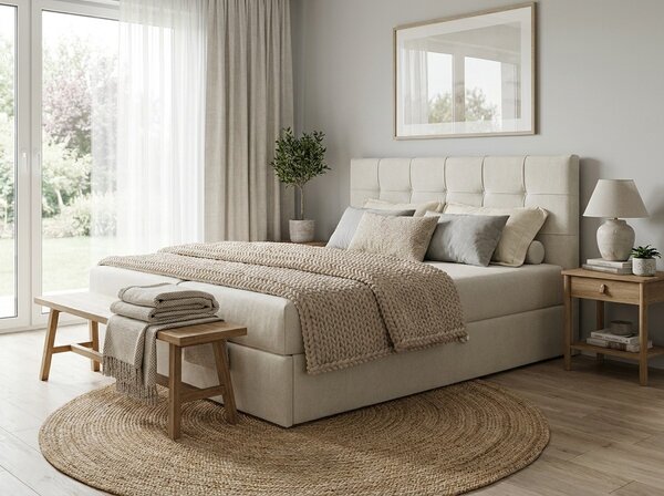 Oblazinjena postelja boxspring DIRELIS VIBE 140x200 cm krem barve Vzmetnica: Vzmetnica Bonell