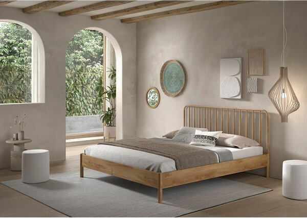 Zakonska postelja iz masivnega hrasta brez letvenega dna 180x200 cm v naravni barvi Olive Spindle – Vipack