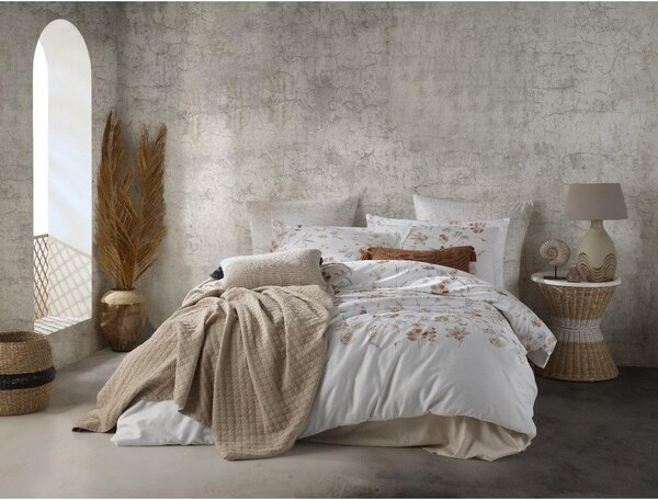 Bela enojna posteljnina iz bombažnega satena 140x200 cm Ivory Garden Floral – Mila Home Luxury