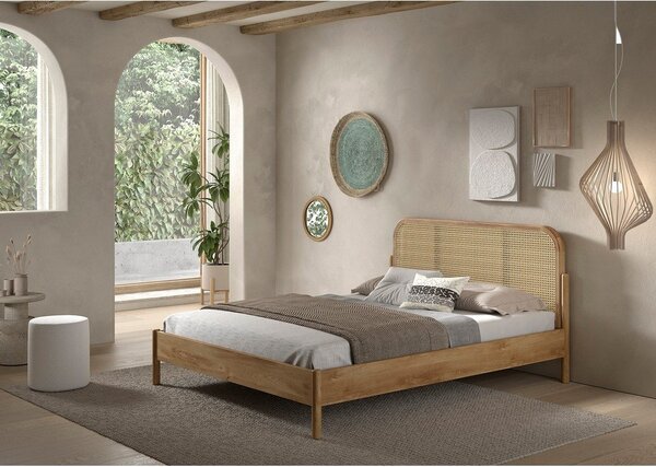 Zakonska postelja iz masivnega hrasta brez letvenega dna 160x200 cm v naravni barvi Olive Rotan – Vipack