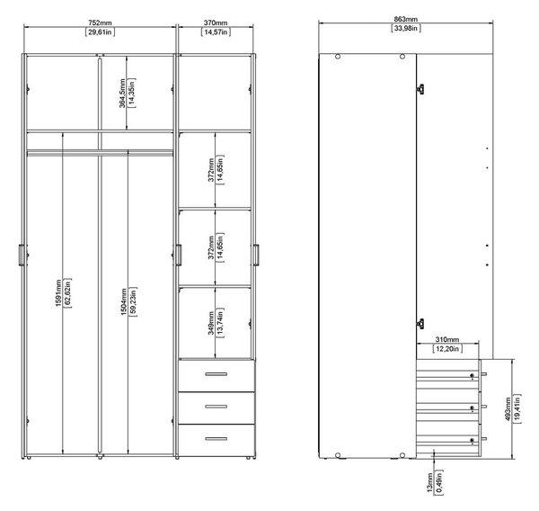 Bela garderobna omara 116x200 cm Space – Tvilum