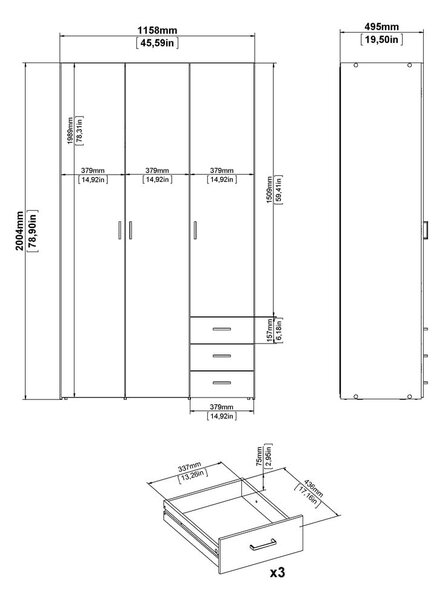 Bela garderobna omara 116x200 cm Space – Tvilum