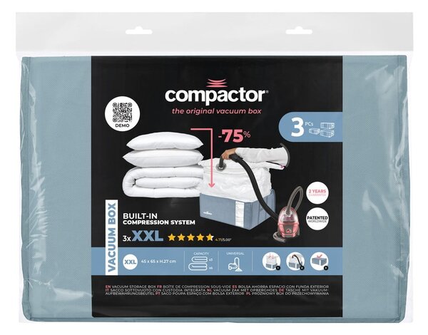 Vakuumske plastične škatle za shranjevanje oblačil v kompletu 3 ks 65x45x27 cm Blue Edition – Compactor