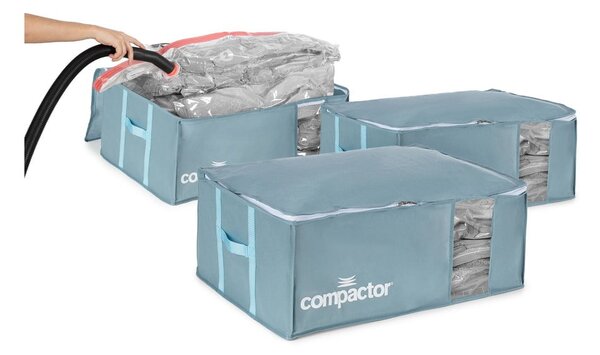 Vakuumske plastične škatle za shranjevanje oblačil v kompletu 3 ks 65x45x27 cm Blue Edition – Compactor