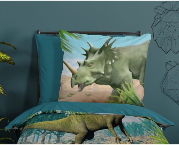 Zelena/modra enojna bombažna otroška posteljnina 140x200 cm Dino – Good Morning