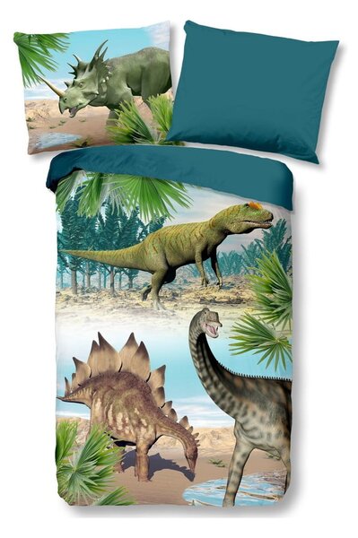 Zelena/modra enojna bombažna otroška posteljnina 140x200 cm Dino – Good Morning