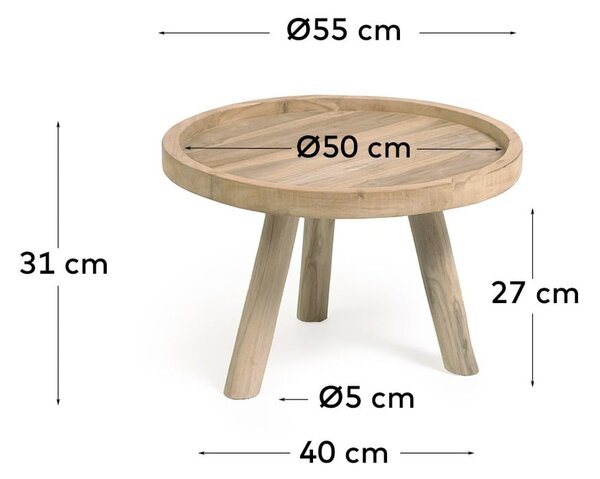 Okrogla mizica iz masivnega tika v naravni barvi ø 55 cm Glenda – Kave Home