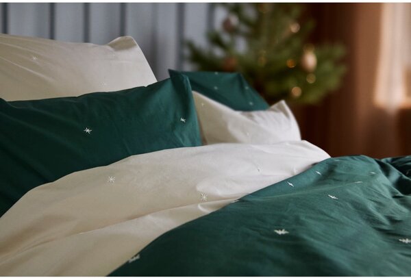 Temno zelena enojna posteljnina iz bombažnega perkala 140x200 cm Christmas Fable – JUNA