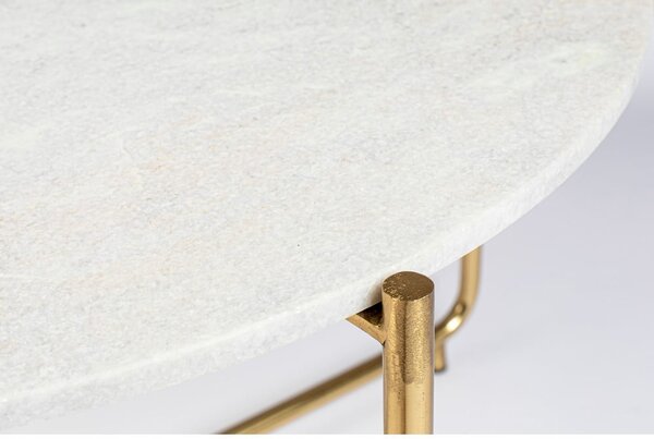 Zlato-bela okrogla mizica z marmorno mizno ploščo ø 70 cm Timpa – White Label