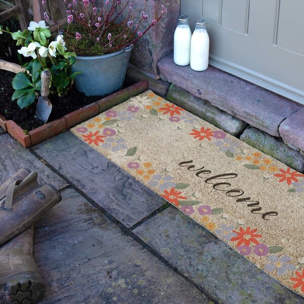 Predpražnik iz kokosovih vlaken 40x120 cm Welcome Floral – Artsy Doormats